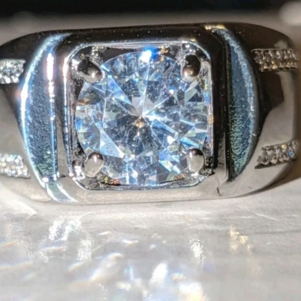 Mens Silver Ring with Large Square Gemstone Sz 8